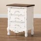 Levron End Table Classic Walnut Brown and Antique White Wood with 3 Drawers for Living Room or Bedroom Storage