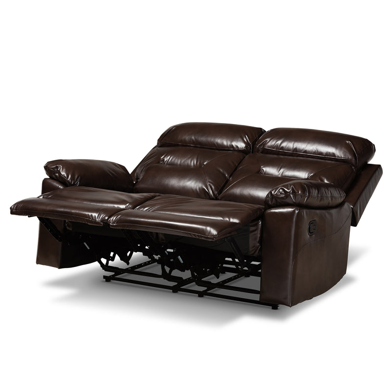 Byron Reclining Loveseat Modern Dark Brown Faux Leather Upholstered 2-Seater Sofa for Living Room Comfort and Style