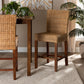 Racquel Modern Bohemian Counter Stool in Natural Rattan and Mahogany Wood for Chic Home Decor