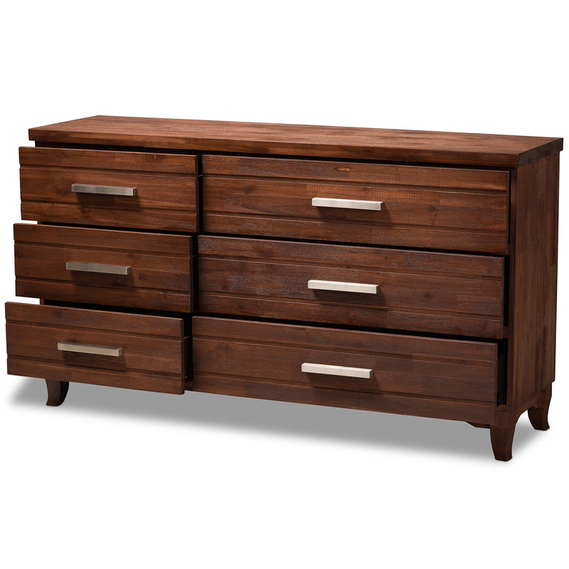 Ella Modern 6-Drawer Dresser in Warm Oak Brown Finish, Stylish Storage Solution for Your Bedroom