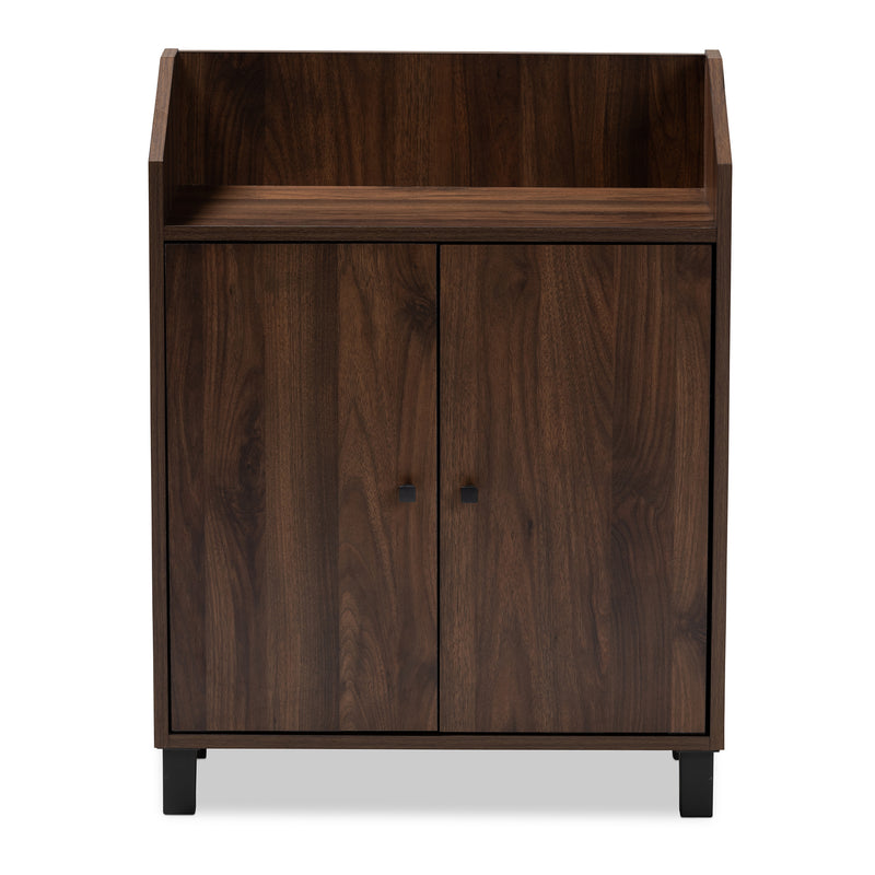 Rossin Shoe Storage Cabinet Modern and Contemporary Walnut Brown Finished 2-Door Wood Entryway with Open Shelf