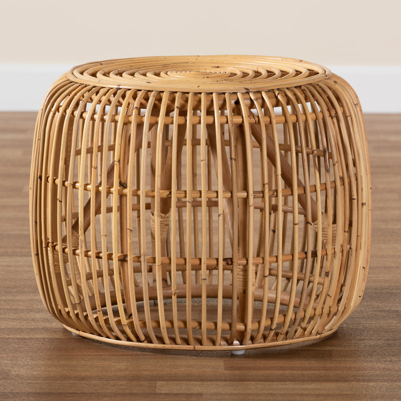 Maverick Modern Bohemian Rattan End Table in Natural Brown Finish - Stylish Accent for Living Room or Bedroom Decor