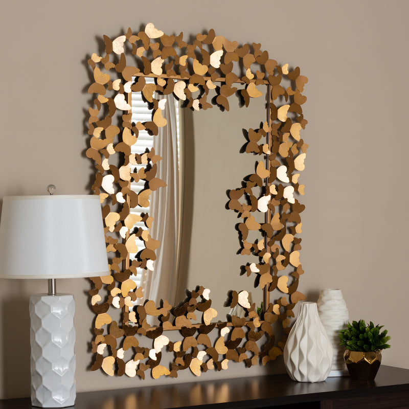 Idalia Butterfly Accent Wall Mirror - Modern Design with Antique Gold Finish, Decorative Home Decor for Living Room or Entryway