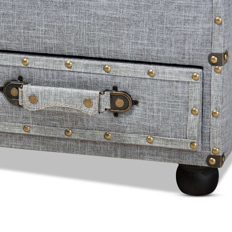 Flynn Modern Transitional Ottoman Grey Fabric Upholstered Storage Trunk with 2 Drawers for Stylish Organization and Versatile Seating