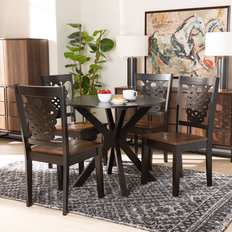 Liese Dining Set Modern and Contemporary Transitional Dark Brown Finished Wood 5-Piece