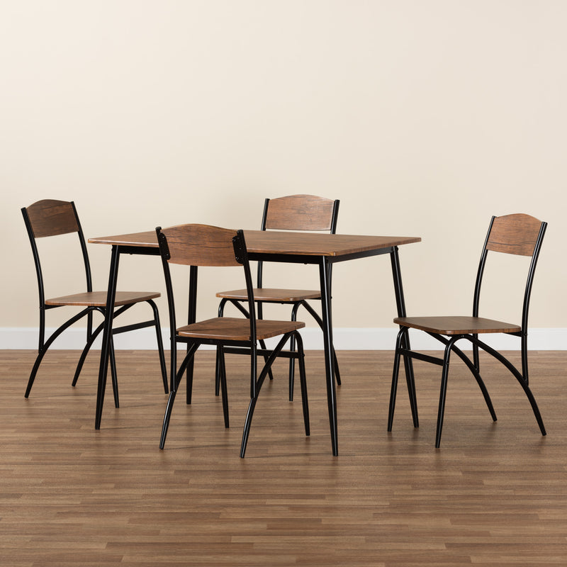 Neona 5-Piece Dining Set Modern Industrial Design with Walnut Brown Wood and Black Metal Accents for Stylish Dining Spaces