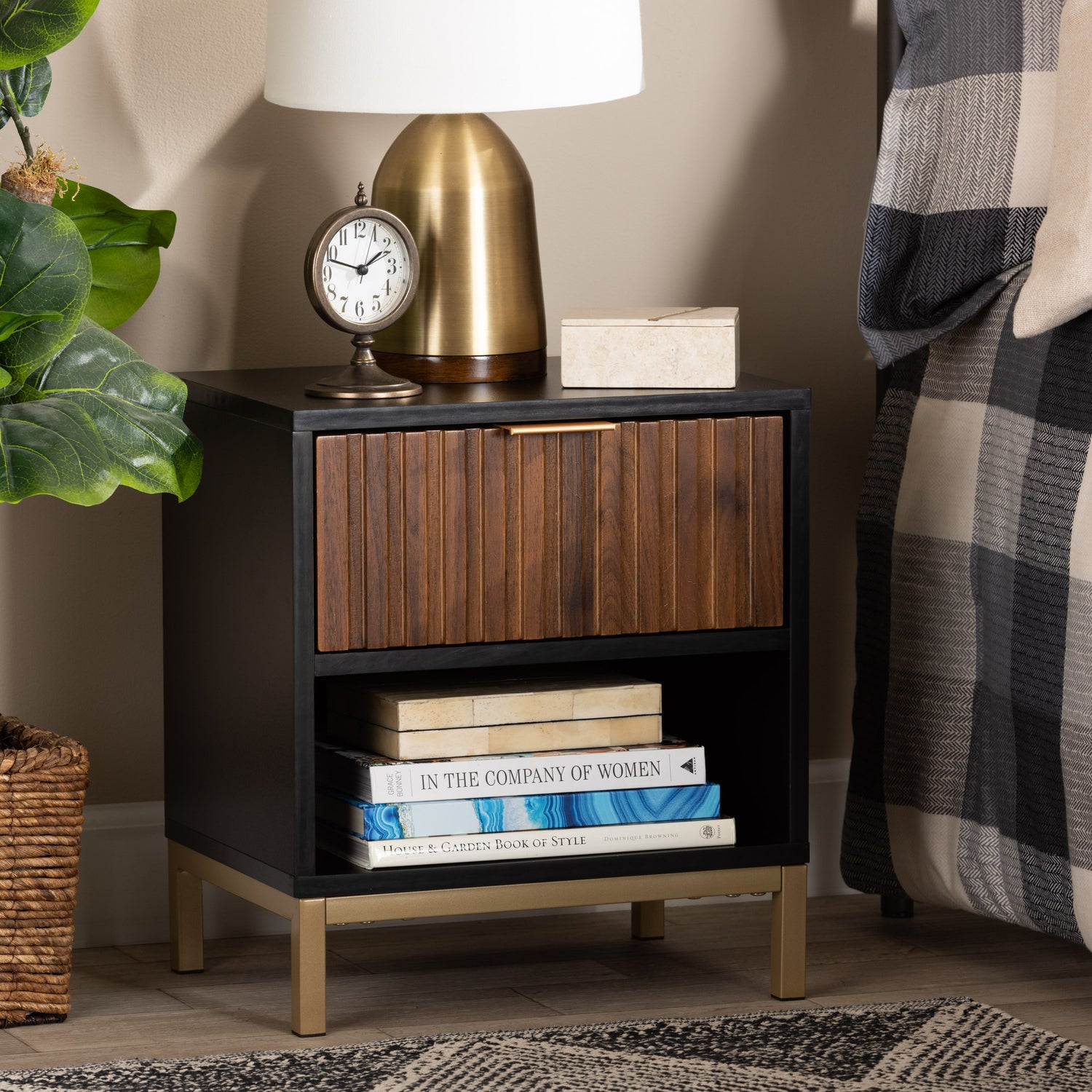 Uriel End Table - Mid-Century Modern Design in Two-Tone Natural Brown and Black Finished Wood