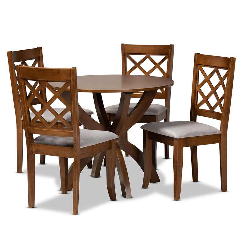 Beth Modern Contemporary 5-Piece Dining Set with Grey Fabric Upholstery and Walnut Brown Finish