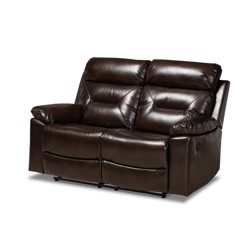 Byron Reclining Loveseat Modern Dark Brown Faux Leather Upholstered 2-Seater Sofa for Living Room Comfort and Style