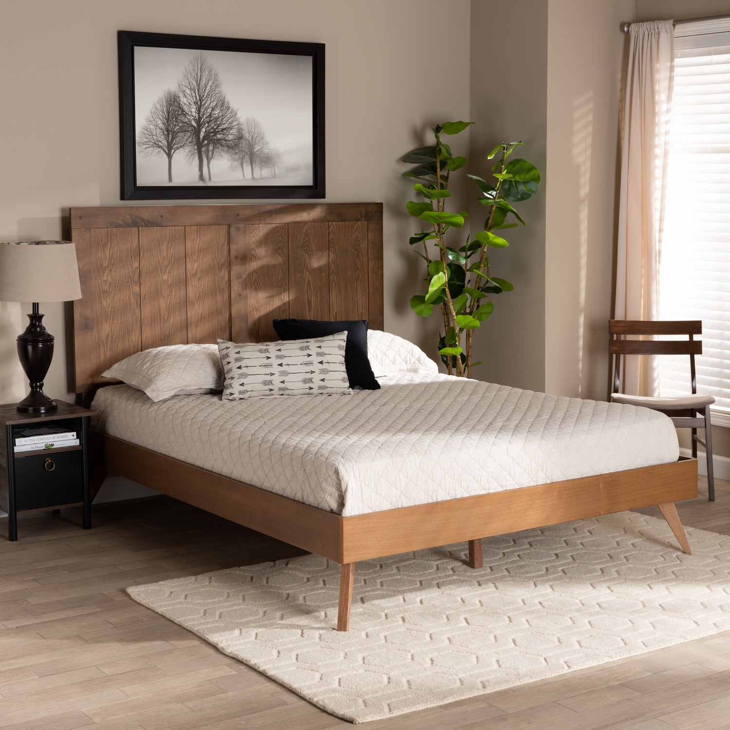 Amira Platform Bed - Mid-Century Modern Transitional Ash Walnut Finished Wood