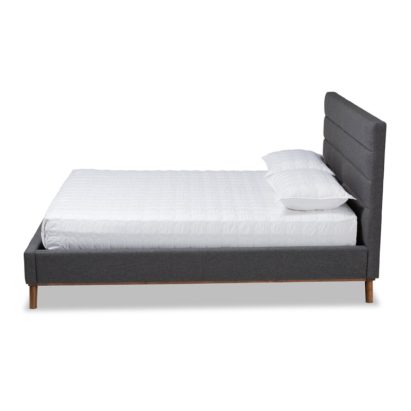 Erlend Platform Bed - Mid-Century Modern Dark Grey Fabric Upholstered