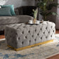 Corrine Ottoman Luxe Beige Velvet Fabric Upholstered with Gold PU Leather