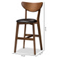 Eline Counter Stool Set of 2 Mid-Century Modern Black Faux Leather with Walnut Finish