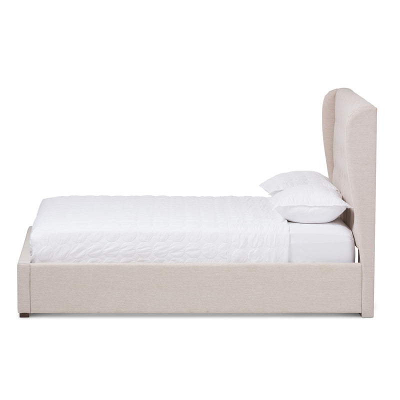 Taylor Queen Size Gas Lift Platform Bed in Modern Light Beige Fabric