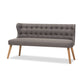 Melody 3-Seater Settee Bench in Mid-Century Modern Style with Grey Fabric and Natural Wood Finish