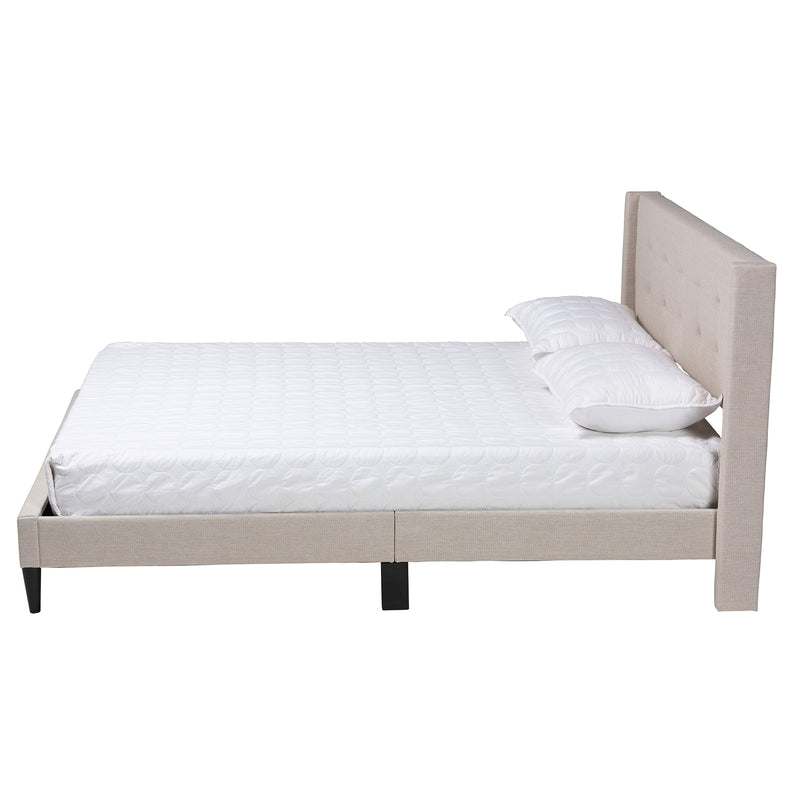 Casol Platform Bed - Mid-Century Modern Transitional Beige Fabric Upholstered