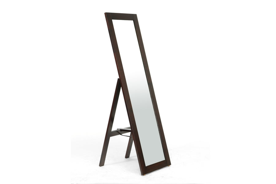 Lund Modern Mirror Dark Brown Wood with Built-In Stand for Stylish Home Decor