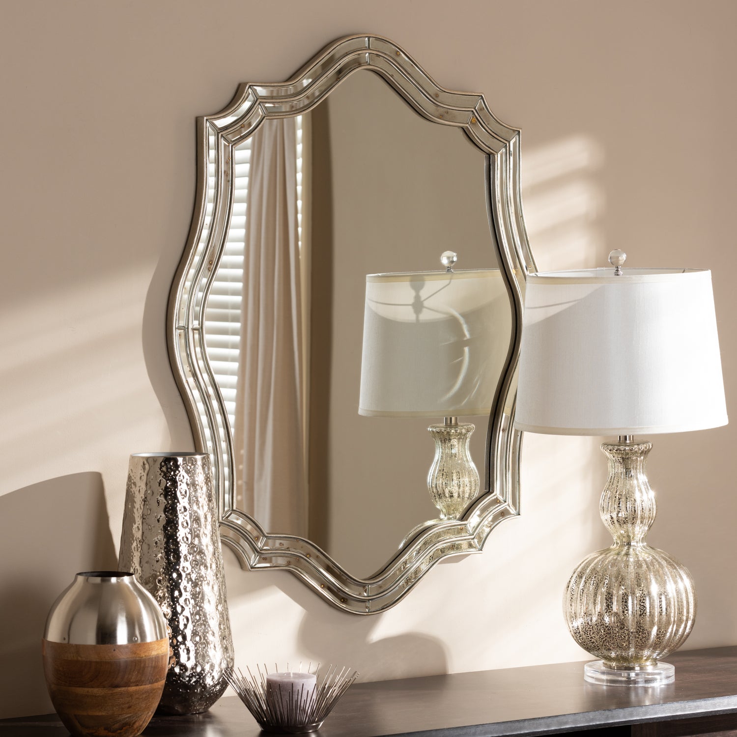 Isidora Accent Wall Mirror Art Deco Style Antique Silver Finish for Elegant Home Decor