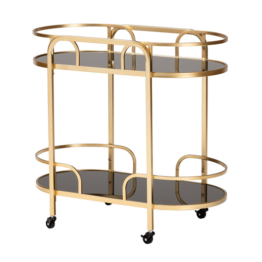 Leighton Wine Cart - Contemporary Glam Luxe Design with Gold Metal and Tempered Glass, 2-Tier Serving Cart