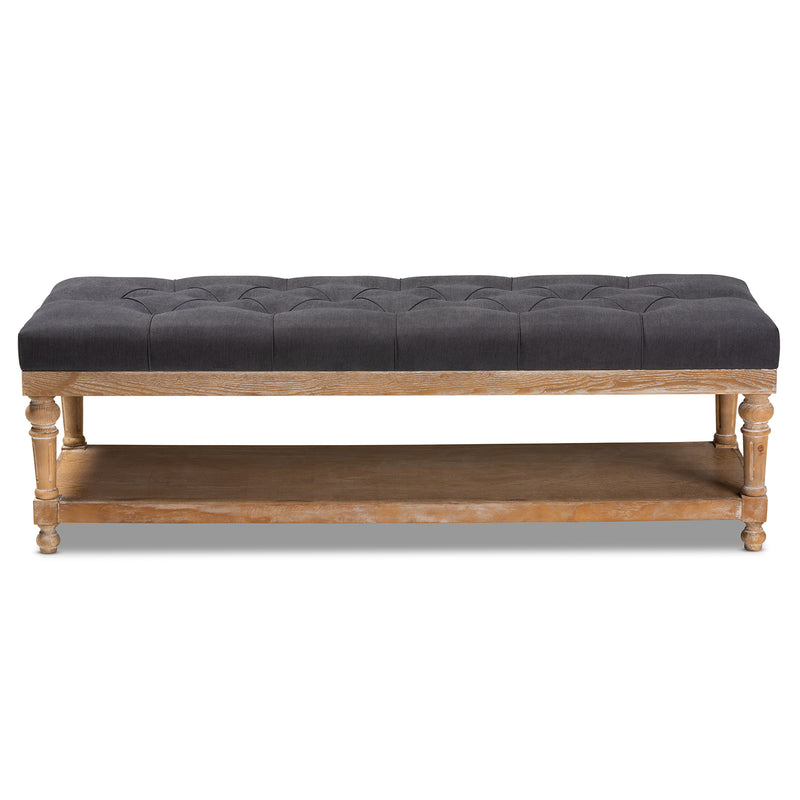 Linda Storage Bench Modern and Rustic Charcoal Linen Fabric Upholstered Greywashed Wood