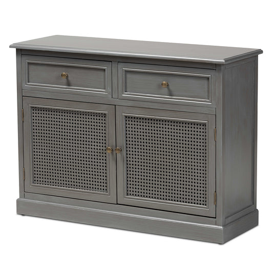 Sheldon Sideboard Buffet - Modern Vintage Grey Wood with Synthetic Rattan Finish