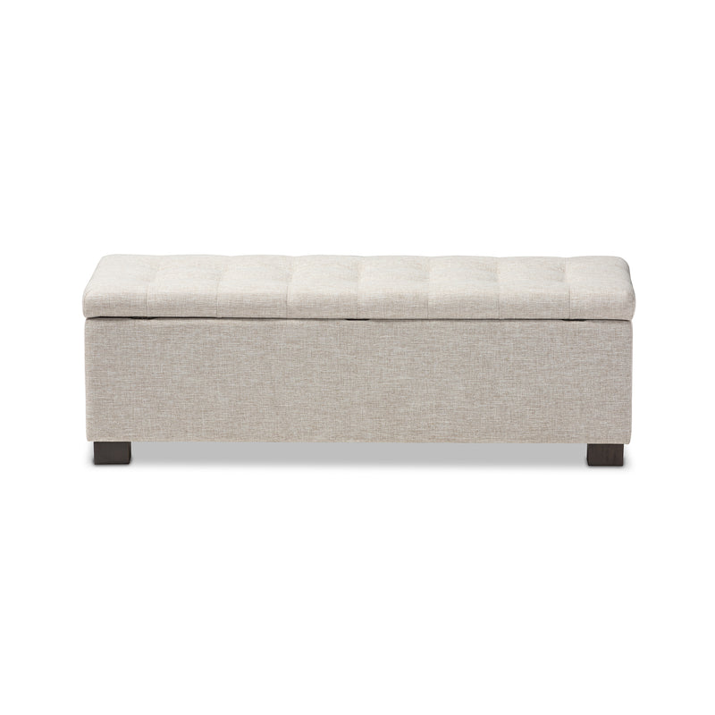 Roanoke Ottoman Modern and Contemporary Beige Fabric Upholstered Grid-Tufting Storage Bench