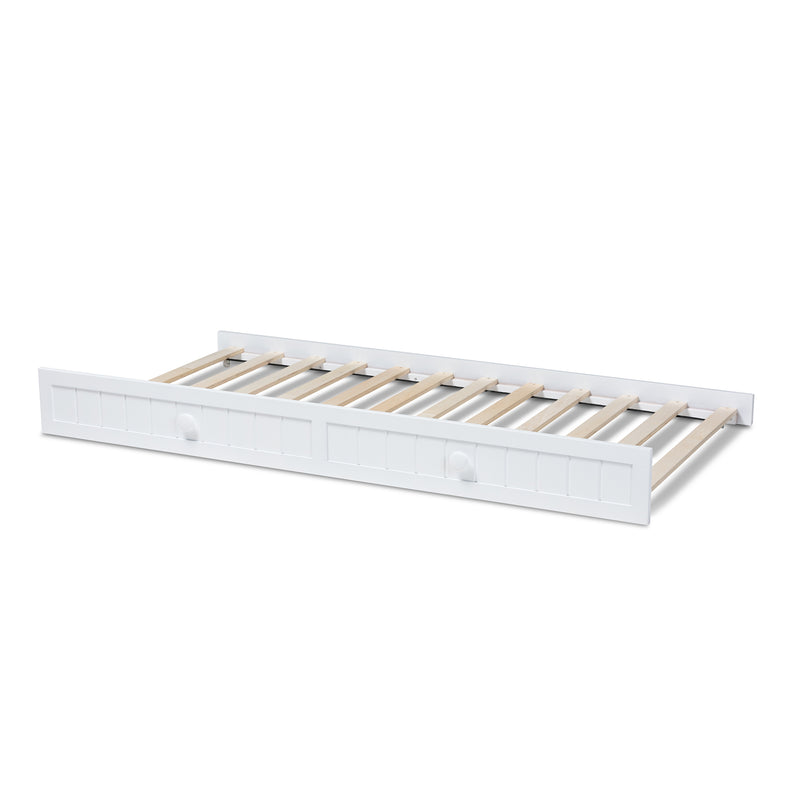 Neves Cottage Twin Size Trundle Bed in Farmhouse White Finished Wood - Stylish Space-Saving Design