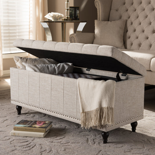 Kaylee Ottoman Modern Classic Beige Fabric Upholstered Button-Tufting Storage Bench