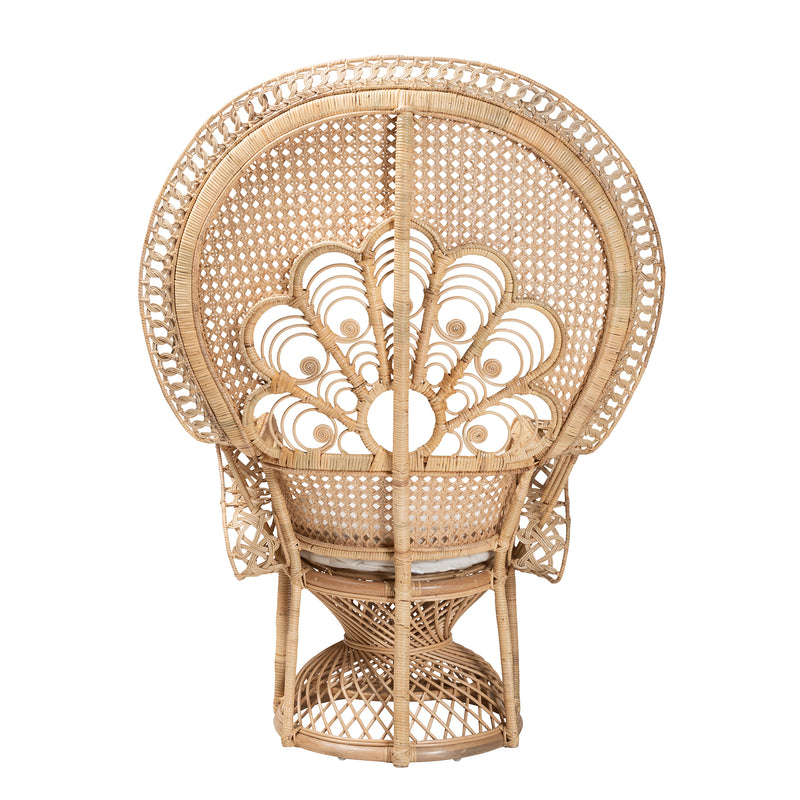 Ediva Modern Bohemian Rattan Accent Chair in Natural Brown - Stylish Peacock Design for Living Room or Bedroom