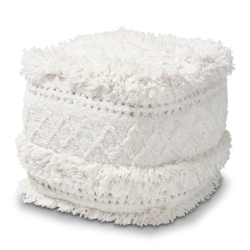 Curlew Pouf Ottoman Moroccan Inspired Ivory Handwoven Cotton