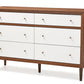 Harlow 6-Drawer Storage Dresser in Mid-Century Modern Style with White and Walnut Finish