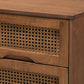 Barrett Mid-Century Modern Nightstand Walnut Brown Wood with Synthetic Rattan Featuring 2 Drawers for Stylish Storage