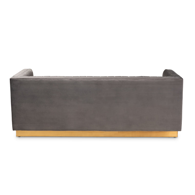 Aveline Sofa Glam and Luxe Grey Velvet Fabric Upholstered Brushed Gold Finished