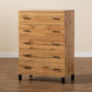 Maison 5-Drawer Storage Chest in Modern Oak Brown Finished Wood for Stylish Organization and Space-Saving Solutions