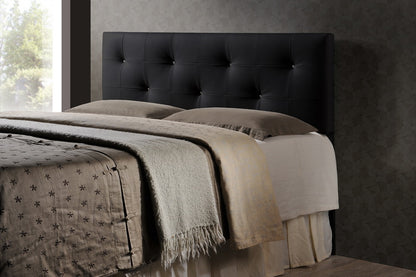 Dalini Headboard - Modern and Contemporary Full Black Faux Leather with Faux Crystal Buttons