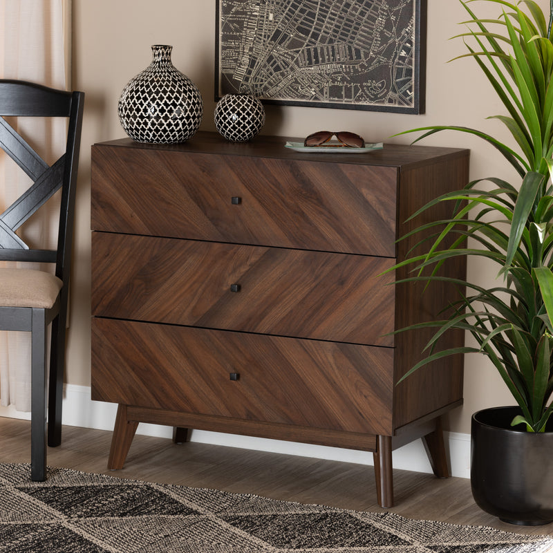 Hartman Mid-Century Modern 3-Drawer Storage Chest in Walnut Brown Finished Wood for Stylish Organization and Décor