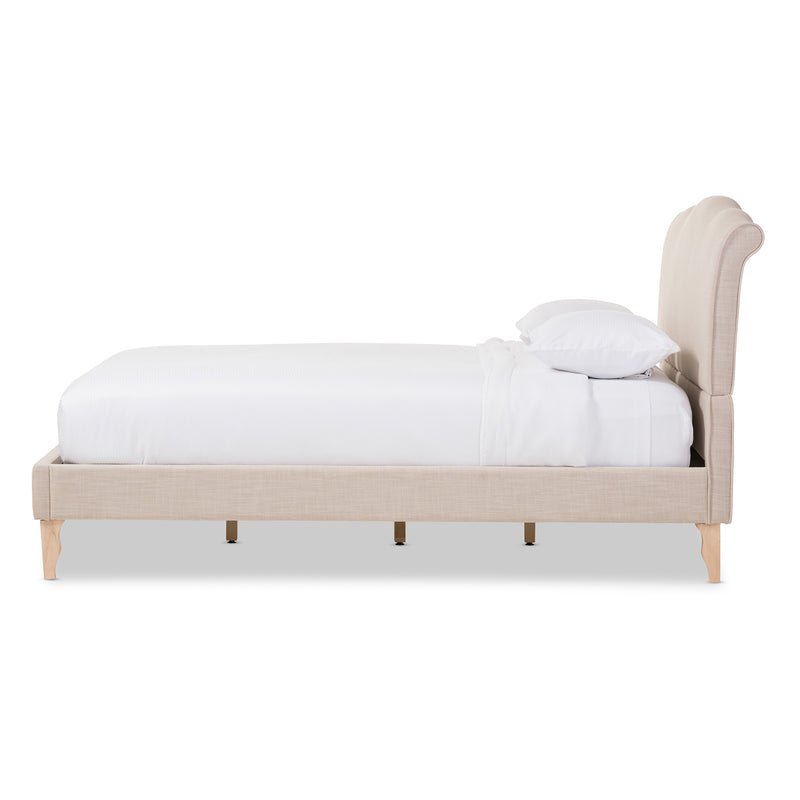 Fannie Platform Bed - Classic Modern Style Beige Linen Fabric