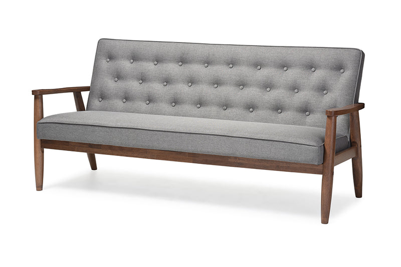 Sorrento Sofa Mid-century Retro Modern Grey Fabric Upholstered Wooden 3-seater