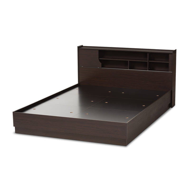 Larsine Queen Size Platform Storage Bed in Modern Brown Finish with Ample Under-Bed Storage