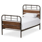 Monoco Twin Size Platform Bed Rustic Industrial Design with Black Metal and Coco Brown Wood