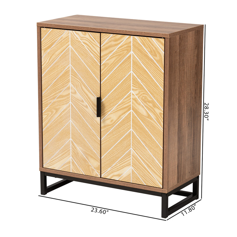 Josephine Storage Cabinet - Mid-Century Modern Design with Two-Tone Walnut and Natural Brown Wood, Black Metal Accents, and 2 Doors for Organization