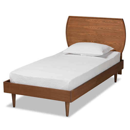 Yori Twin Size Platform Bed in Mid-Century Walnut Brown Wood with Sleek Design and Sturdy Construction