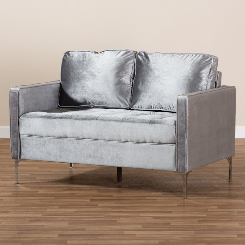 Clara Loveseat Modern Grey Velvet Fabric Upholstered 2-Seater Sofa for Stylish Living Rooms and Cozy Spaces