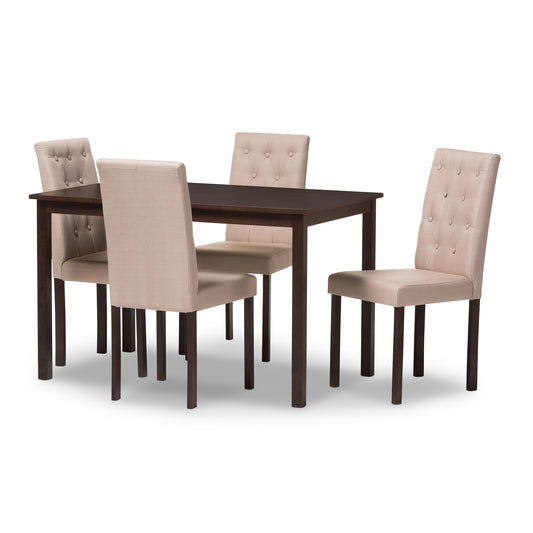 Gardner Dining Set Modern and Contemporary 5-Piece Dark Brown Finished Beige Fabric Upholstered