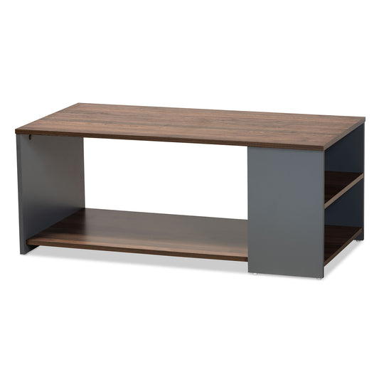 Thornton Coffee Table - Modern Two-Tone Walnut Brown and Grey Wood Storage Solution