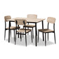 Honore Dining Set Mid-Century Modern 5-Piece Light Brown Wood Finish Matte Black Frame