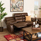 Beasley Reclining Sofa - Modern 3-Seater in Distressed Brown Faux Leather for Stylish Comfort and Relaxation