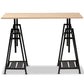 Mary Modern Industrial Height Adjustable Desk in Light Oak Wood and Black Metal Frame