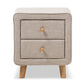 Jonesy Nightstand - Mid-Century Beige Linen Upholstered 2-Drawer