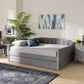 Lennon Daybed - Modern and Contemporary Navy Blue Velvet Fabric Upholstered with Trundle